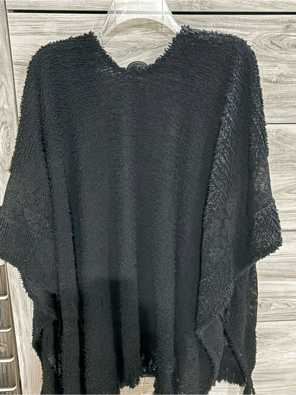 Umgee Black Textured Knit Poncho Sweater